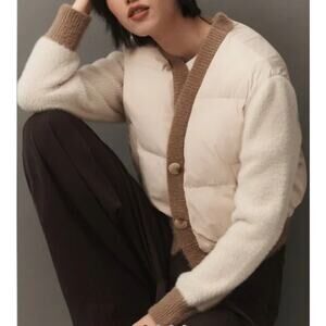 Anthro NVLT Crop Mix Media Puffer Cardigan Coat Women Size Medium